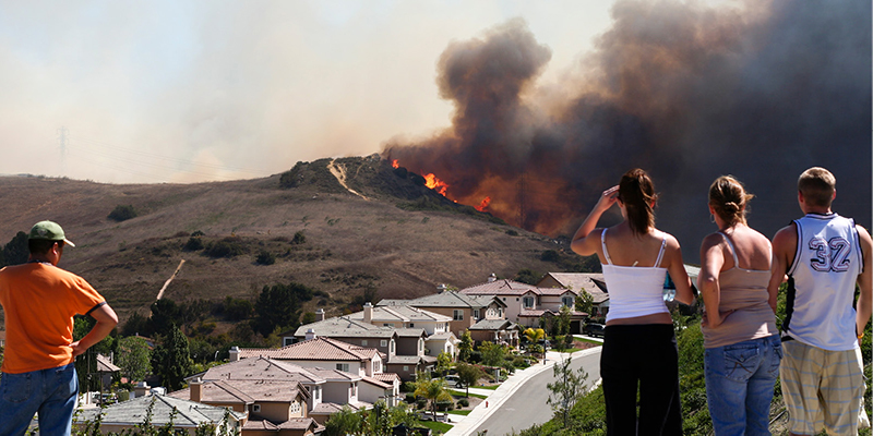 People watching wildfire, overlooking neighborhood