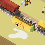 Over-turned railroad tanker