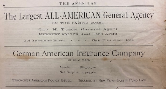 Tyson's General Agency Advertisement