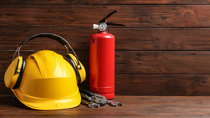 Safety Helmet and Fire extinguisher