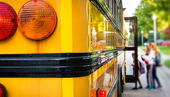 Close up of tail lights on school bus
