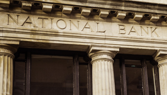 Close up of national bank sign