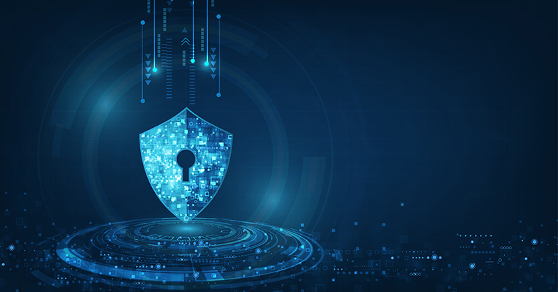 Cyber Security shield and lock graphic