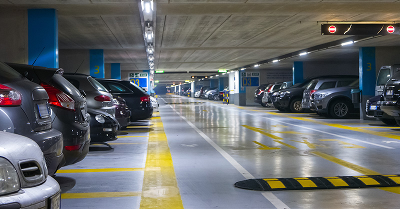 Electric vehicles parked in a parking garage