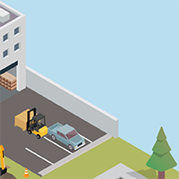 Forklift backs into vehicle