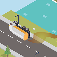 Overturned truck spilling waste